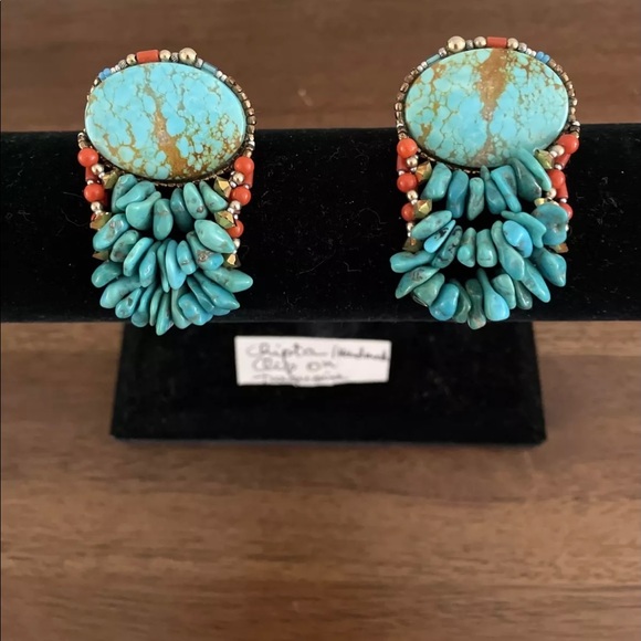 Chipta Jewelry - 🎉HP🎉Vintage Chipta Handmade Turquoise Coral Clip-On Earrings *RARE*